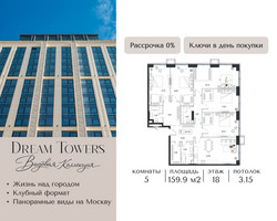 Планировка 4+ комнатной(квартира) площадью 159.9 квадратных метров в “ЖК Дрим Towers”