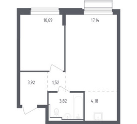 Планировка однокомнатной(квартира) площадью 41.27 квадратных метров в ЖК “ЖК Рублевский Квартал”