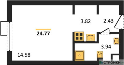 Планировка студии(апартаменты) площадью 24.77 квадратных метров в “ЖК N’ICE LOFT (Найс Лофт)”