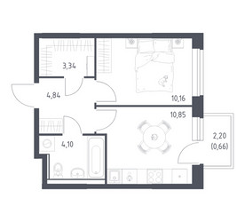 Планировка однокомнатной(квартира) площадью 33.95 квадратных метров в ЖК “ЖК Квартал Ивакино”