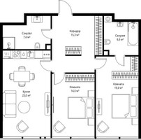 Планировка двухкомнатной(квартира) площадью 86.3 квадратных метров в “ЖК ОНЕ”