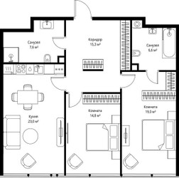 Планировка двухкомнатной(квартира) площадью 86.3 квадратных метров в ЖК “ЖК ОНЕ”
