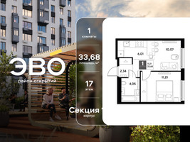 Планировка однокомнатной(квартира) площадью 33.68 квадратных метров в “ЖК ЭВО”