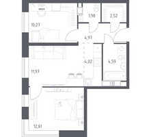 Планировка двухкомнатной(квартира) площадью 52.93 квадратных метров в “ЖК Цветочные Поляны”