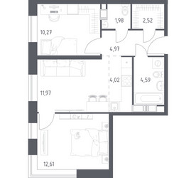 Планировка двухкомнатной(квартира) площадью 52.93 квадратных метров в ЖК “ЖК Цветочные Поляны”
