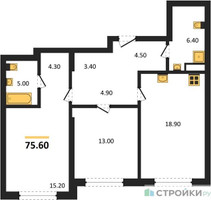 Планировка двухкомнатной(квартира) площадью 75.6 квадратных метров в “ЖК Крылатская 33”