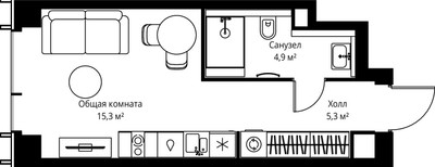 Планировка студии(квартира) площадью 25.5 квадратных метров в ЖК “ЖК Веер”