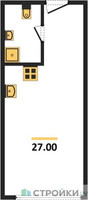 Планировка студии(апартаменты) площадью 27 квадратных метров в “ЖК Nametkin Tower (Наметкин Тауэр)”
