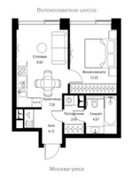 Планировка однокомнатной(квартира) площадью 39.93 квадратных метров в “ЖК City bay (Сити Бэй)”