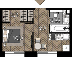 Планировка однокомнатной(квартира) площадью 35.98 квадратных метров в “ЖК Зорге 9”