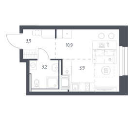 Планировка студии(квартира) площадью 21.4 квадратных метров в ЖК “ЖК Мытищи Парк”