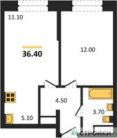 Планировка однокомнатной(квартира) площадью 36.4 квадратных метров в “ЖК Пушкино Град”