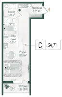Планировка студии(квартира) площадью 36.6 квадратных метров в “ЖК Рига Хиллс”
