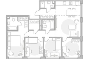 Планировка 4+ комнатной(квартира) площадью 99.71 квадратных метров в “ЖК Мневники от Гранель”