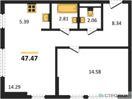 Планировка однокомнатной(квартира) площадью 47.47 квадратных метров в “ЖК Остафьево”