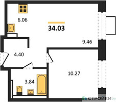 Планировка однокомнатной(квартира) площадью 34.03 квадратных метров в “ЖК Новое Видное”