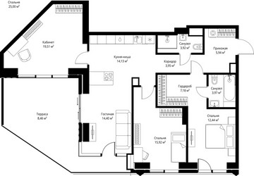 Планировка трехкомнатной(квартира) площадью 109.82 квадратных метров в ЖК “ЖК Джойс”