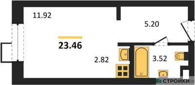 Планировка студии(апартаменты) площадью 23.46 квадратных метров в ЖК “ЖК N’ICE LOFT (Найс Лофт)”