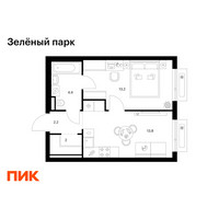 Планировка однокомнатной(квартира) площадью 35.6 квадратных метров в “ЖК Зеленый парк”