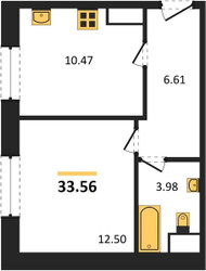 Планировка однокомнатной(квартира) площадью 33.56 квадратных метров в ЖК “ЖК Эдельвейс (Первомайское)”