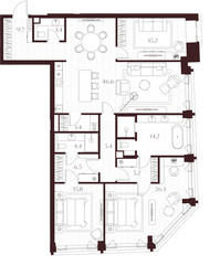Планировка трехкомнатной(квартира) площадью 156.1 квадратных метров в ЖК “ЖК Климашкина 7/11”
