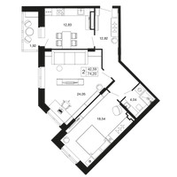 Планировка двухкомнатной(квартира) площадью 74.2 квадратных метров в “ЖК Времена года”