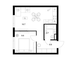Планировка однокомнатной(квартира) площадью 38.6 квадратных метров в “ЖК Руставели 14”