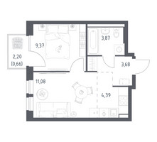 Планировка однокомнатной(квартира) площадью 33.05 квадратных метров в “ЖК Квартал Авиаторов”