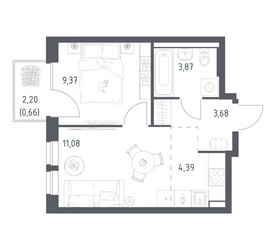 Планировка однокомнатной(квартира) площадью 33.05 квадратных метров в ЖК “ЖК Квартал Авиаторов”