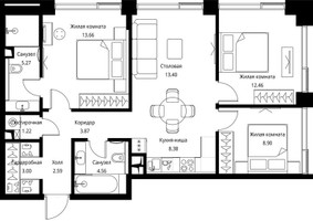 Планировка трехкомнатной(квартира) площадью 77.31 квадратных метров в “ЖК Сити Бэй”