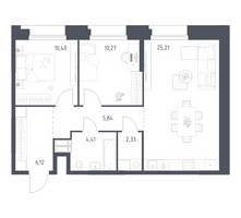 Планировка двухкомнатной(апартаменты) площадью 64.58 квадратных метров в “ЖК Апарт-отель Тропарево парк”