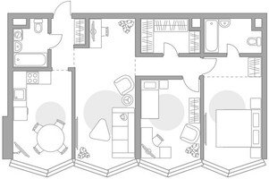 Планировка трехкомнатной(квартира) площадью 86.04 квадратных метров в “ЖК Мневники от Гранель”