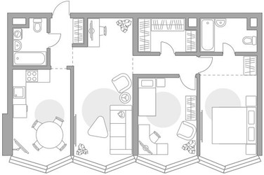 Планировка трехкомнатной(квартира) площадью 86.04 квадратных метров в ЖК “ЖК Мневники от Гранель”