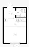 Планировка студии(квартира) площадью 23.6 квадратных метров в “ЖК Ярославский”