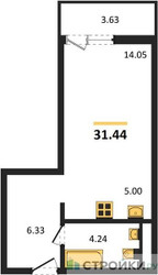 Планировка студии(квартира) площадью 31.44 квадратных метров в ЖК “ЖК Riga Hills (Рига Хиллс)”