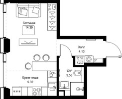 Планировка студии(квартира) площадью 27.39 квадратных метров в “ЖК СЕТ”