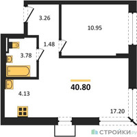 Планировка однокомнатной(квартира) площадью 40.8 квадратных метров в “ЖК Подольские кварталы”