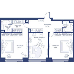 Планировка двухкомнатной(квартира) площадью 79.4 квадратных метров в ЖК “ЖК Свет”