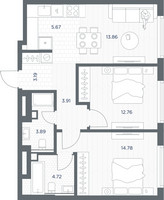 Планировка двухкомнатной(квартира) площадью 62.78 квадратных метров в “ЖК TATE (Тэйт)”