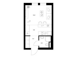 Планировка студии(квартира) площадью 22.6 квадратных метров в “Бунинская набережная”