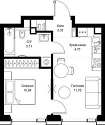 Планировка однокомнатной(квартира) площадью 35.43 квадратных метров в ЖК “ЖК СЕТ”
