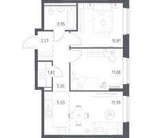 Планировка двухкомнатной(квартира) площадью 51.8 квадратных метров в “ЖК Пригород Лесное”