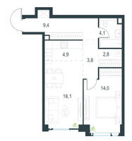 Планировка двухкомнатной(квартира) площадью 55.4 квадратных метров в “ЖК Level Мичуринский”