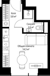 Планировка студии(квартира) площадью 20.7 квадратных метров в ЖК “ЖК Веер”