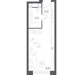 Планировка студии(апартаменты) площадью 22.57 квадратных метров в ЖК “ЖК Пятницкое 58 (Перец)”