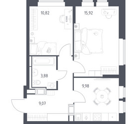 Планировка двухкомнатной(квартира) площадью 49.67 квадратных метров в ЖК “ЖК Большое Путилково”