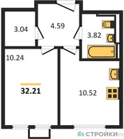 Планировка однокомнатной(квартира) площадью 32.21 квадратных метров в “ЖК Остафьево”