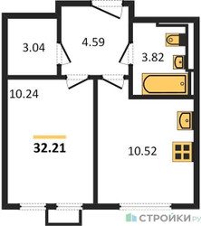 Планировка однокомнатной(квартира) площадью 32.21 квадратных метров в ЖК “ЖК Остафьево”