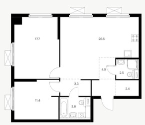 Планировка двухкомнатной(квартира) площадью 72.4 квадратных метров в ЖК “ЖК Амурский парк”
