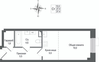 Планировка студии(квартира) площадью 27.4 квадратных метров в “ЖК КИНОКВАРТАЛ”